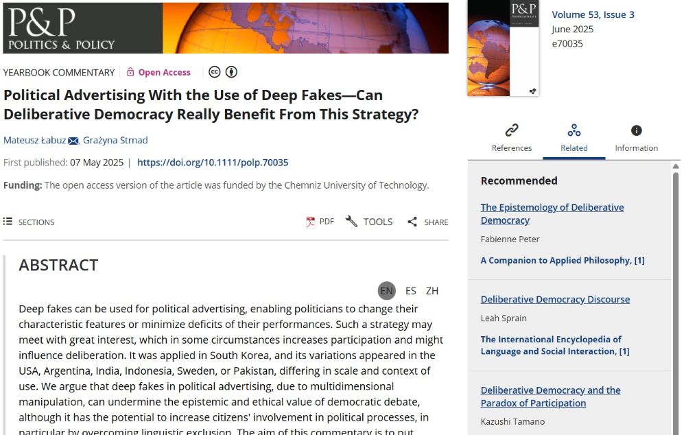 Peer-reviewed article published in “Politics & Policy”